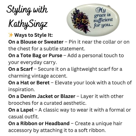 Inspirational Brooch Pin Ceramic My Grace Is Sufficient For You 1.25in Religious - Picture 8 of 10